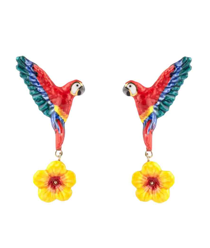 Nach – Серьги ”Попугай и гибискус”