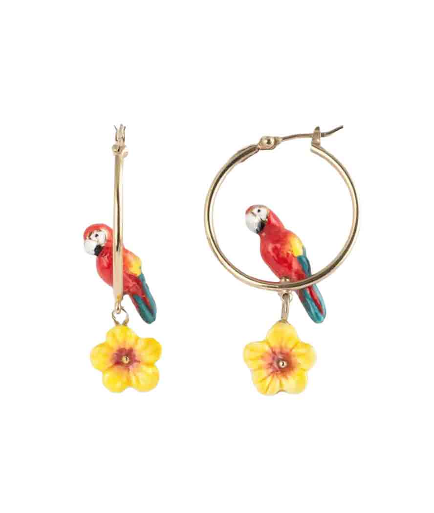 Nach – Круглые серьги ”Попугай с цветком”