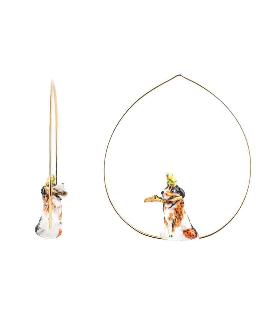 Nach – Круглые серьги ”Собачка с попугаем”